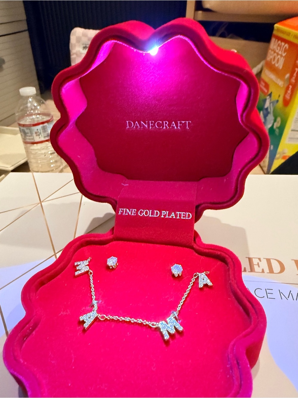 Pink Gold-Plated Initial Necklace and Earring Set